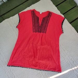 J Crew Cotton Embroidered Tribal Cotton Tunic Coverup size M Red Navy